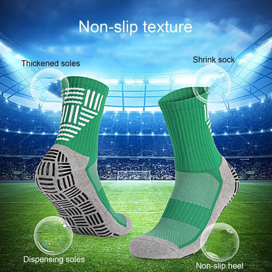 Sports Socks 1 Pair Football Socks Anti-slip Sweat-absorbent Striped Mid Calf Men Soccer Cycling Sports Grip Socks for Running